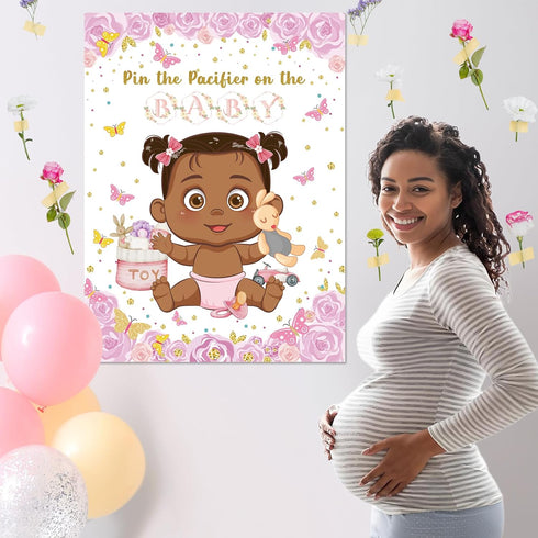 VOSINPADA 48 Pin The Pacifier On The Baby Shower Games, Butterfly Theme Decoration Large Poster with Blindfold Pacifier