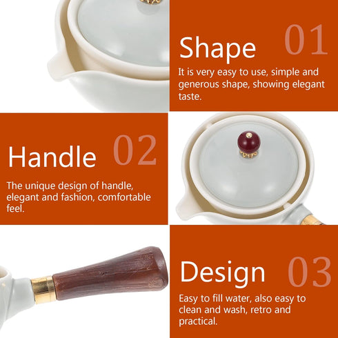 Cabilock 1 Pc side pot ceramic tea maker 360 rotation teapot ceramic tea pitcher antique teapot flower tea kettle kung fu teapot to rotate white coffee drinks Stainless steel