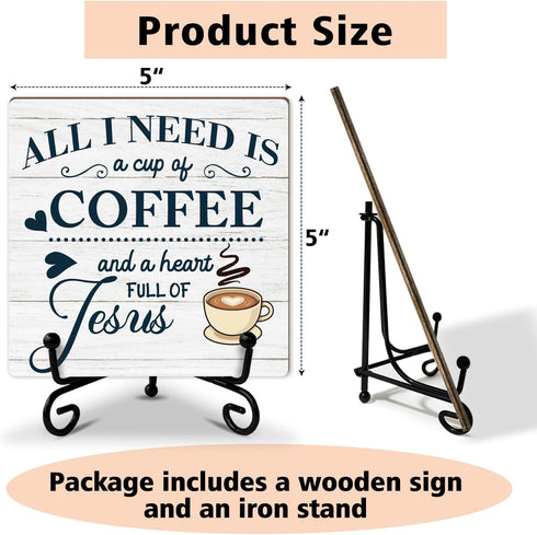 Zwsrplo -MP33 Coffee Bar Decor, Coffee Station Signs Jesus Sign, Christian Gifts Home Office Desk Decor Wood Sign