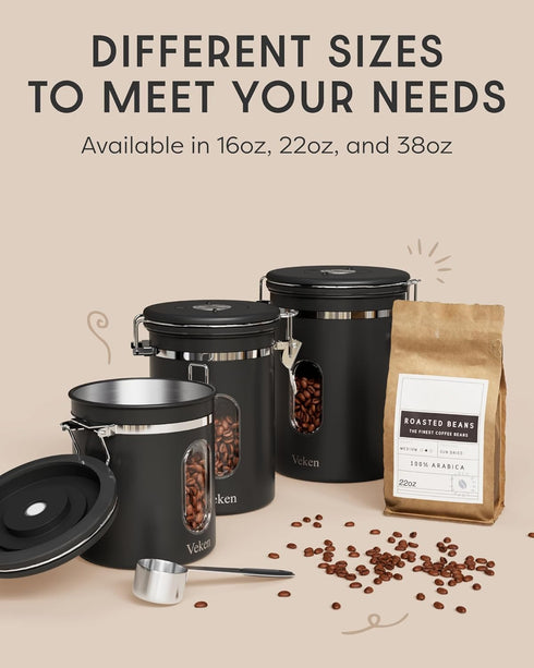 Veken Coffee Canister with Window, Airtight Stainless Steel Kitchen Food Storage Container with Date Tracker and Scoop
