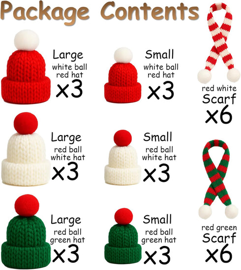 Bonviv 30 Set Pcs Mini Christmas Hats and Scarf Small Santa Hats for Crafts, Mini Santa Hats for Dolls, Mini Snowman
