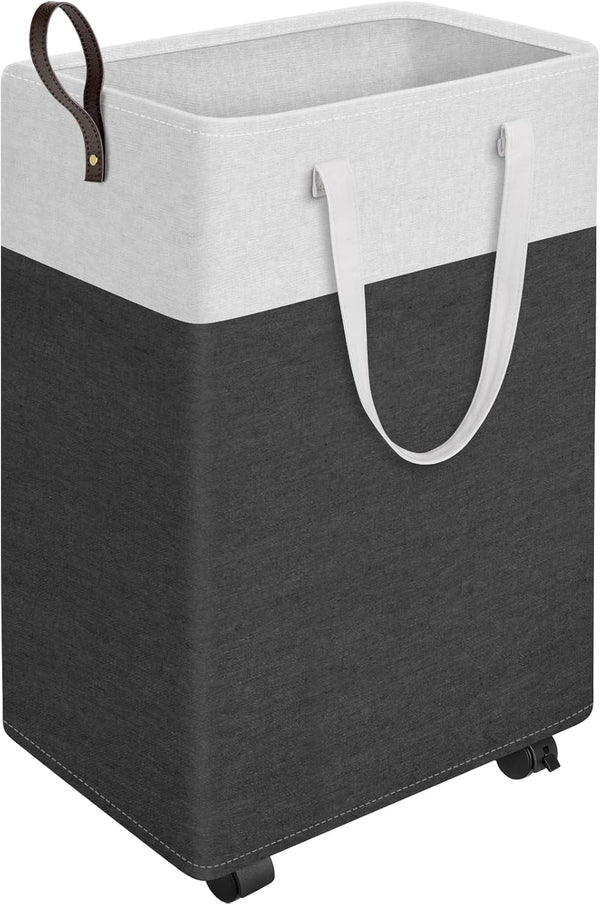 HomeHacks Large Rolling Laundry Hamper, Collapsible Basket on Wheels, Waterproof Clothes Hamper for Bathroom, Bedroom &