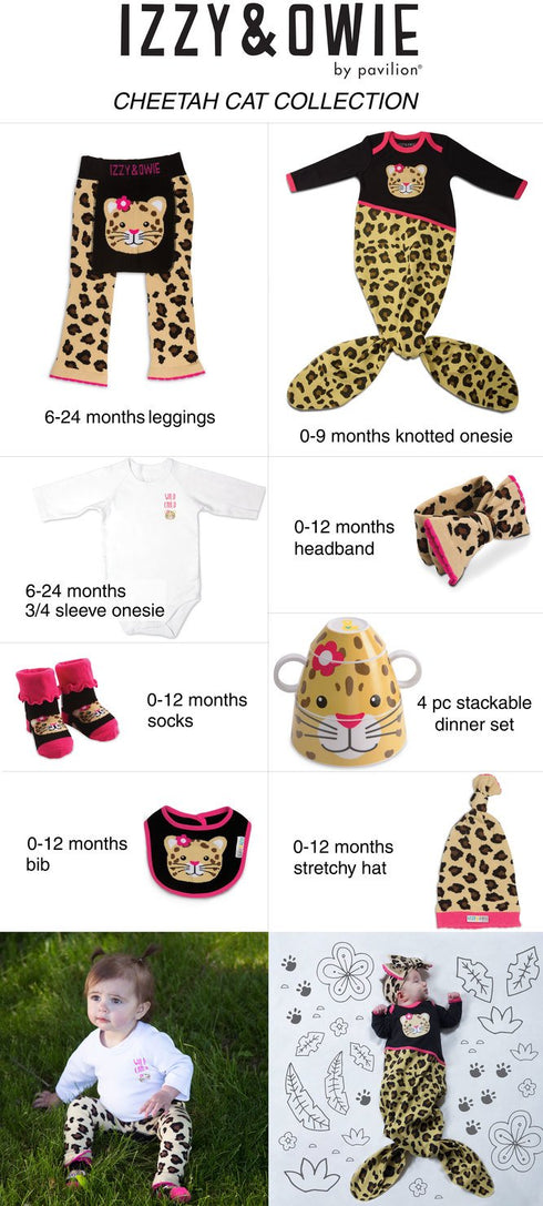 Pavilion Gift Company Izzy and Owie Four Piece Stackable Dinner Set, Leopard