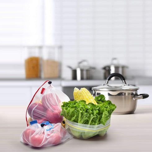 Mipruct 24 Pack Reusable Produce Bags, Mesh See-Through Grocery Bags, Washable, 3 Sizes for Fruits, Vegetables, Toys