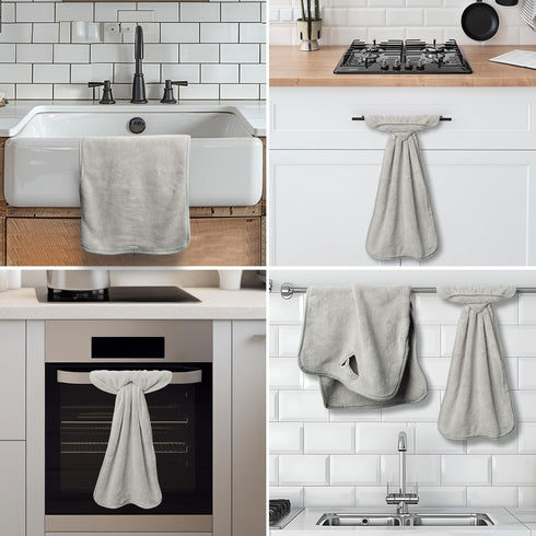8Pcs R HORSE Hanging Hand Towel with Loop, Grey Absorbent Coral Fleece Bathroom Hand Towel, Soft Thick Dish Cloth