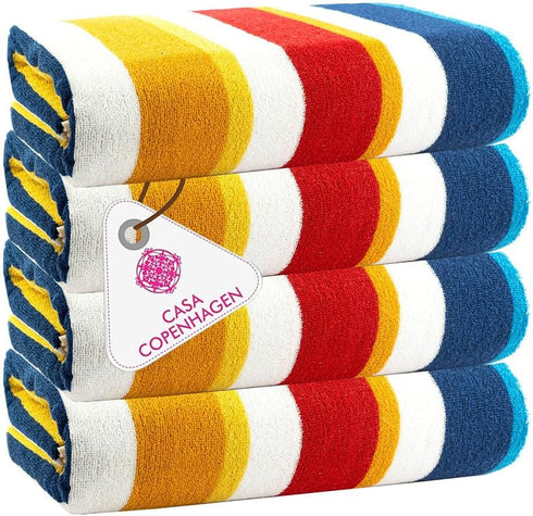 CASA COPENHAGEN Bora Bora Towels 4Pcs Yellow Designer Stripe Beach Towels Gift