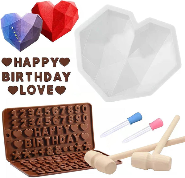 Breakable Heart Mold Set for Chocolate, Heart Silicone Molds with Hammers and Dropper for Valentine Candy Making