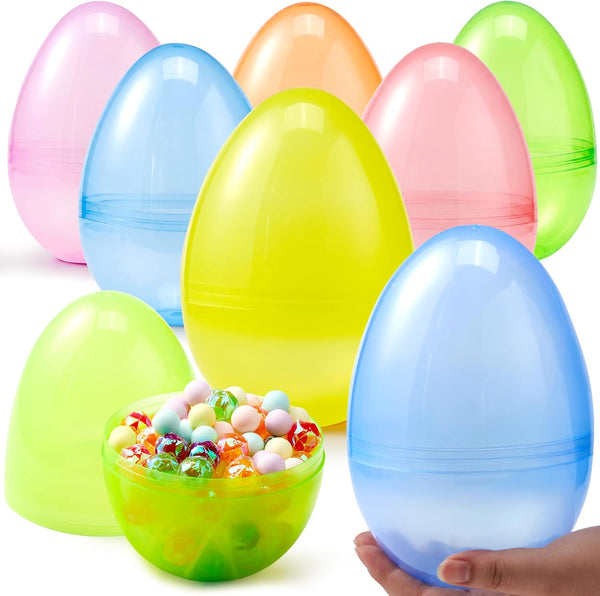 JOYIN 6 Pcs 7" Jumbo Plastic Easter Eggs, Clear 6 Colors Empty