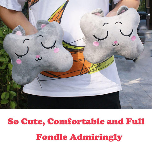 Sexysamba Car Headrest Pillow - Cartoon Neck Pillow for Car, Soft Cushion for Driving, 2Pcs (Grey Cat)