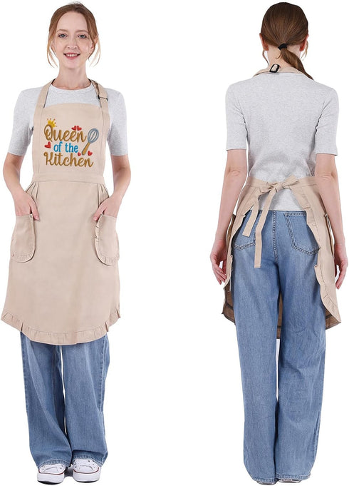 Fairy's Gift Funny Cooking Aprons for Women, Embroidered Cute Baking Apron with Pockets