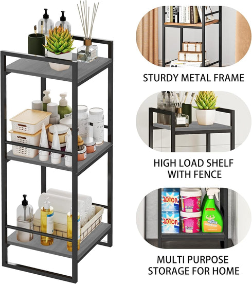3 BYFU Tier Bathroom Storage Open Shelf, Freestanding Metal Corner Storage Rack Shelving Unit for Bathroom Kitchen