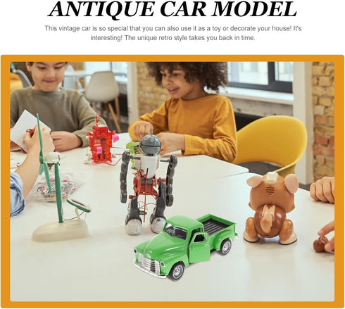 Toyvian Metal Classic Cars Model, Die Cast Old Pickup Truck Figurine, Vintage Collectible Mini Car (Green)