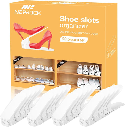 Neprock Shoe Slots Organizer, 20 Pack Adjustable Shoe Rack Stacker Storage Space