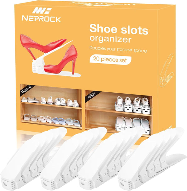 Neprock Shoe Slots Organizer, 20 Pack Adjustable Shoe Rack Stacker Storage Space