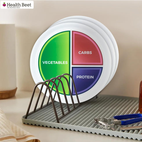 Health Beet 10” Macro Diet Portion Control Plate - Balanced Eating with 3 Flat Sections for Veggies, Carbs & Protein