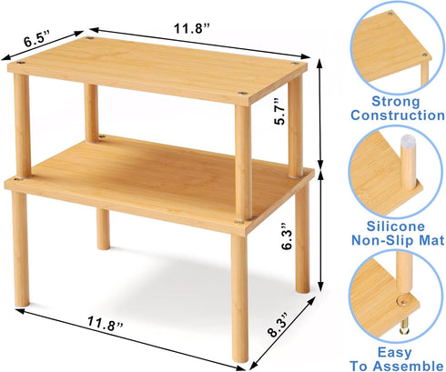 Cabinet Organizer Shelf, Set of 2 Kitchen Counter Shelves, Bamboo Spice Rack, Stackable Expandable Kitchen Storage Shelf