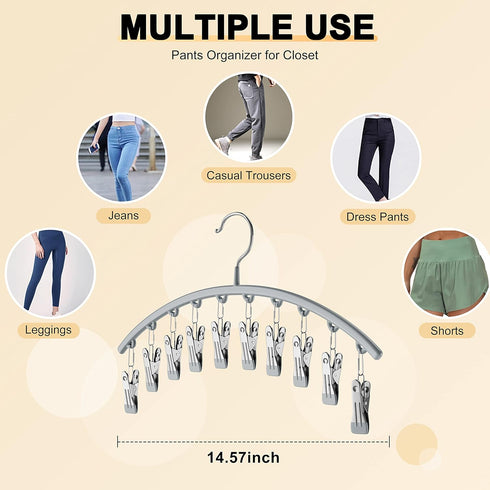 Legging Organizer for Closet, Metal Yoga Pants Hanger with Rubber Coated, 2 Pack with 10 Clips, Grey