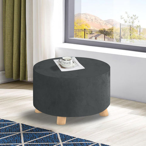 MAXIJIN Velvet Ottoman Slipcover - Round Foot Stool Cover, Washable Thick Storage Protector with Elastic Bottom