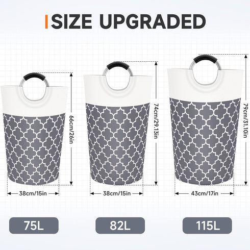 Large Laundry Basket Laundry Hamper Bag Washing Bin Clothes Bag Collapsible Tall With Handles Waterproof Travel Bathroom College Essentials Storage For College Dorm, Family (Grey)82L by Fabspace
