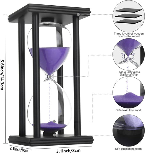 30/45/60 (30 Hourglass Sand Timer,Black Wooden Minute Sandglass Timer for Home,Desktop,Classroom Kitchen Restaurant