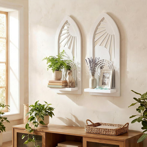 Wood Wall Sconce Candle Holder Set of 2, Rustic Wall-Mount Mirrored Candle