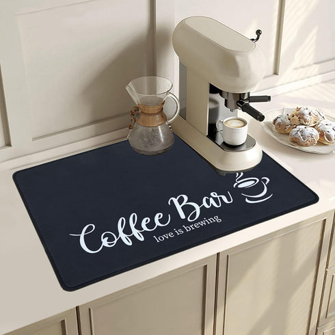 SHACOS Coffee Mat 2pcs 12x19 Inch Coffee Bar Mats Absorbent Non Slip Rubber Coffee Maker Mat for Countertop Coffee Bar Accessories Espresso Coffee Mat Dish Drying Mat Waterproof Heat Resistant, Black by SHACOS