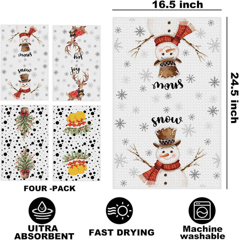 Hanamiya Na 4 Pcs Christmas Kitchen Towels, Merry Christmas Tree Reindeer Tea Hand Towel, Microfiber Dish Cloths