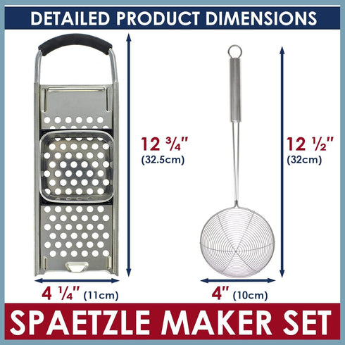 Skimmer Set Premium Grade Stainless Steel Spaetzle Maker with Comfort Grip Handle, Stainless Steel Spider Strainer