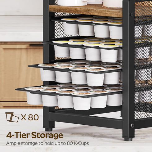 Coffee Pod Holder: K Cup Holder, 4-Tier Coffee Pod Organizer for 80 Pods, Space Saving for Home Office, Rustic Brown