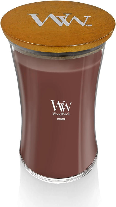 WoodWick Large Hourglass Candle Redwood - Premium Soy Blend Wax, Pluswick Innovation, Wood Wick, Made in USA