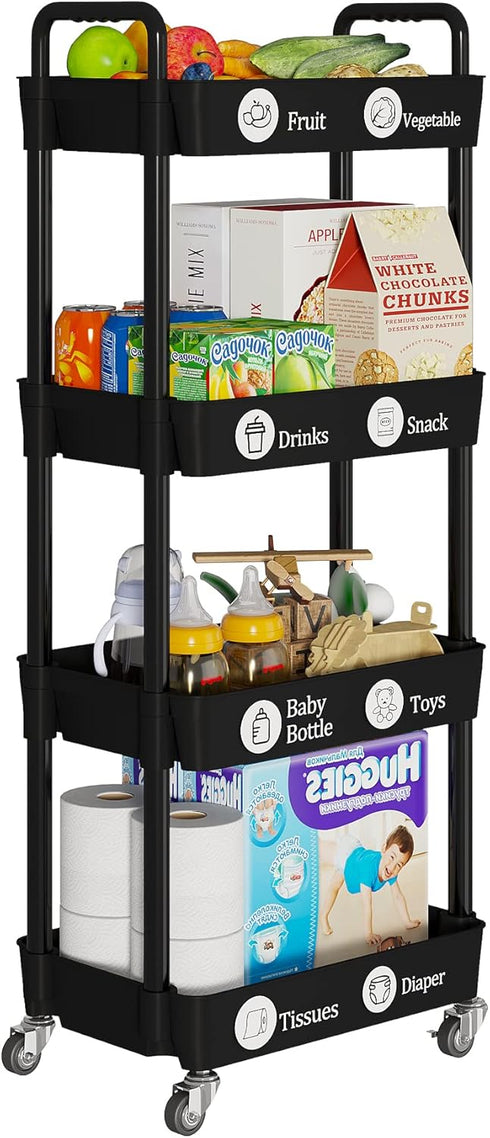 4-Tier Laiensia Rolling Cart with Wheels,Multifunction Utility Storage Carts, Kitchen Storage Organizer,Mobile Shelving