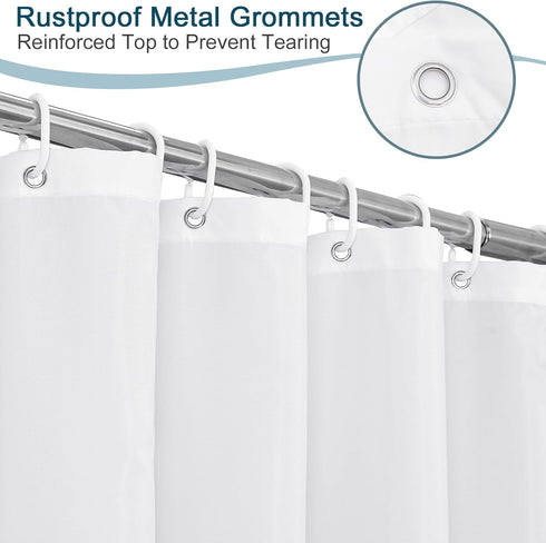 Long Shower Curtain Liner, 78 Inches Height, Water-repellent Fabric with 12 Hooks, White, 72x78
