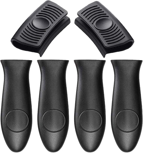 6Pcs Silicone Pot Pan Handle Sleeve, Heat Resistant Covers for Skillets, Pots, Dishwasher Safe (Black)