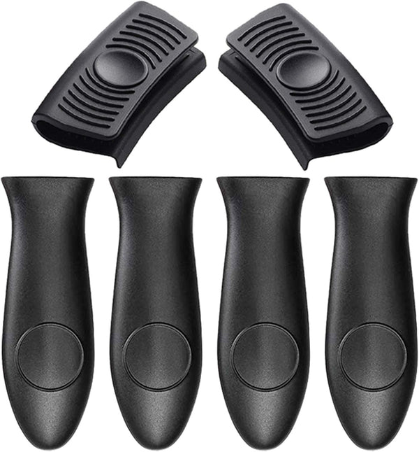 6Pcs Silicone Pot Pan Handle Sleeve, Heat Resistant Covers for Skillets, Pots, Dishwasher Safe (Black)