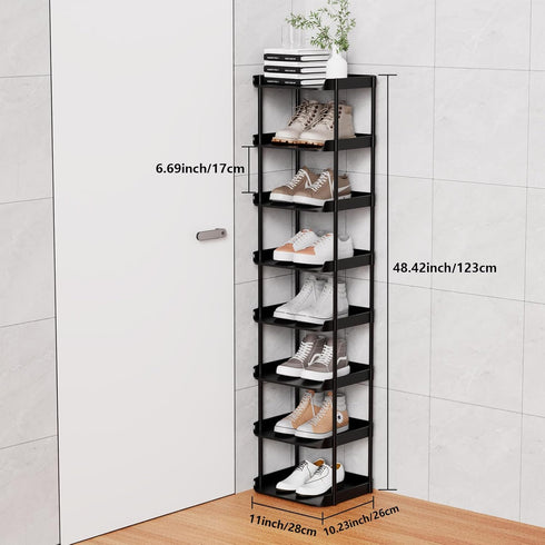 Altdnmaf 8 Tier Vertical Narrow Shoe Rack, Stackable Tall Skinny Shoerack, Compact Single Shoes Storage Tower for Slim