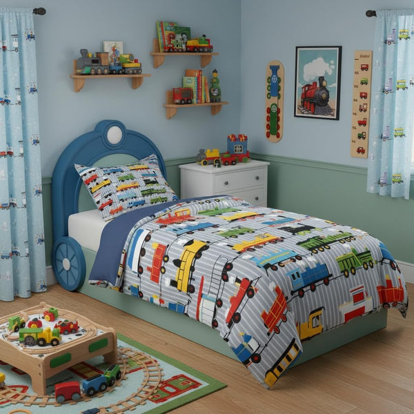 Erosebridal Boys Comforter Set Toddler Size Train Bedding, Colorful Steam Engine Truck