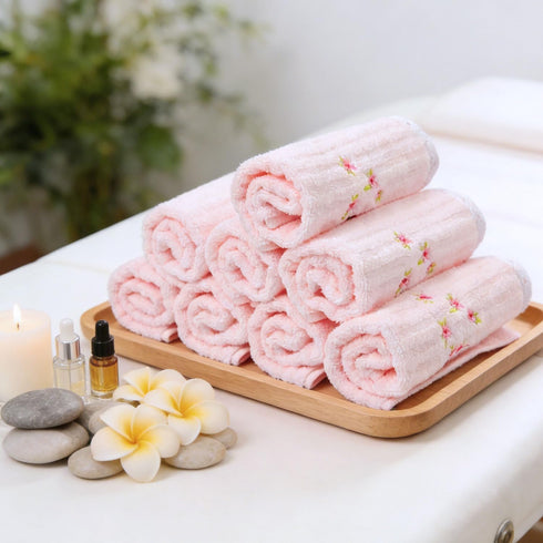12 Pack 13 13" Jacquotha Pink Washcloths (Floral Embroidered), Soft Wash Cloths for Face, Body, Showering, Spa