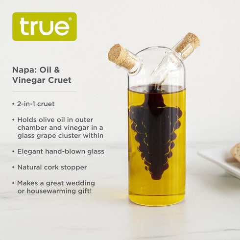 Set 1 True Napa Olive Oil and Vinegar Cruet with Cork Stopper, Perfect for Housewarming, Picnic, Dinner, BBQ, Outdoor