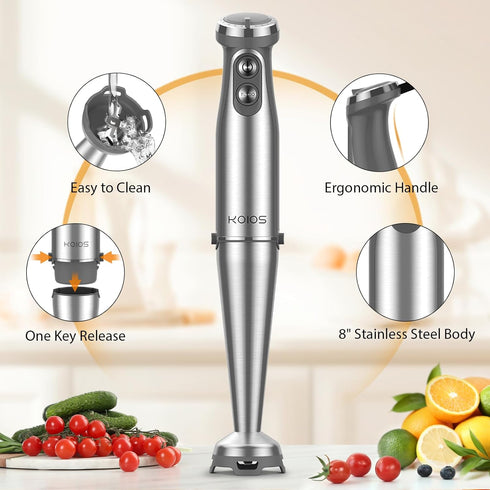 KOIOS Immersion Blender, 1000W Anti-scratch 3-in-1 Hand Blender, Upgraded 12 Speed Stainless Steel Blade Stick Blender