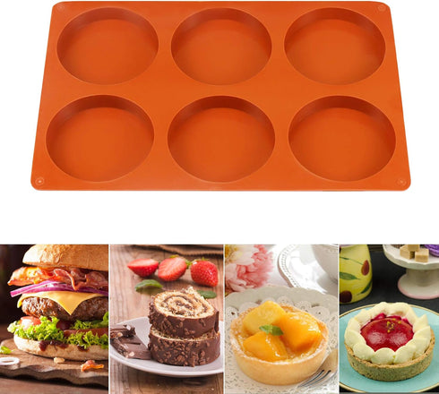 Palksky Silicone Molds for Baking (2 Pack), 6-Cavity Large Round Disc Mold for Hamburger, Chocolate Cake