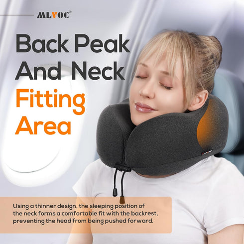 MLVOC Travel Pillow - 100% Pure Memory Foam Neck Pillow with Eye Masks, Earplugs, and Luxury Bag