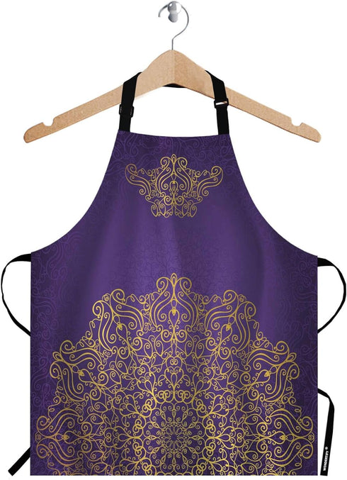 WONDERTIFY Purple Mandala Pattern Apron,Vintage Ornament Ottoman Motifs Revival Swirling Violet Abstract Tribal