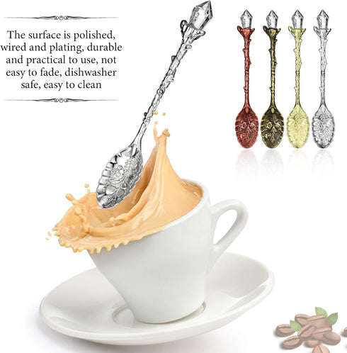Honoson Retro Crystal Spoon, Vintage Carved Crystal Alloy Spoon for Cafe Tableware (16 Pieces)