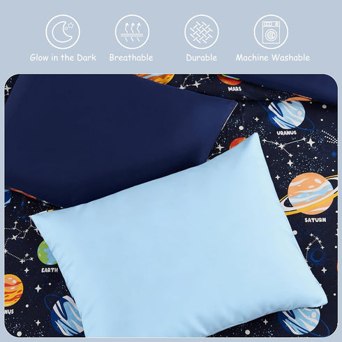 Set 4 Set Toddler Bedding - Pieces Toddler Comforter for Kids Boys, Glow in The Dark Space Bed in A Bag with Sheets