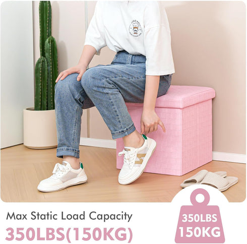 15"x15"x15" B FSOBEIIALEO Storage Ottoman, Faux Leather Footrest Seat, Ottoman with Storage Cube, Storage Box (Pink