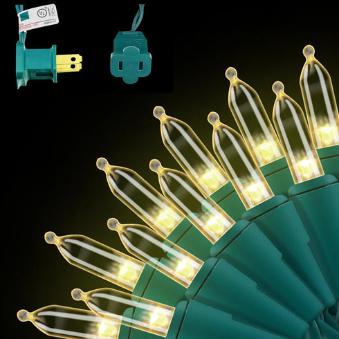 150 LED Warm White Christmas String Lights, 50 FT Green Wire, UL