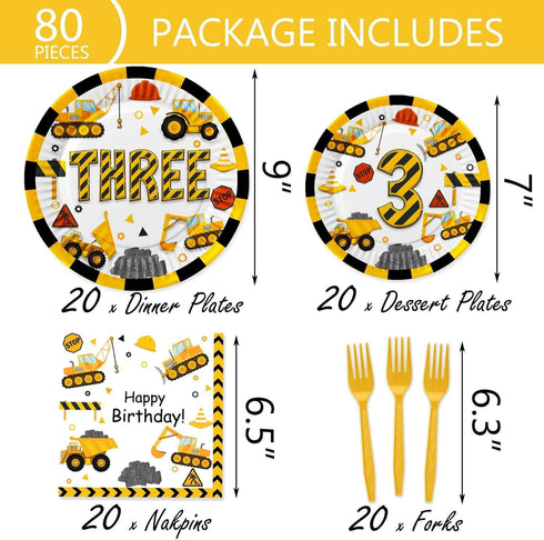 Wedec 178 3rd Set, Pcs Construction Birthday Party Supplies, Dump Truck Three Years Old Party Decorations Include