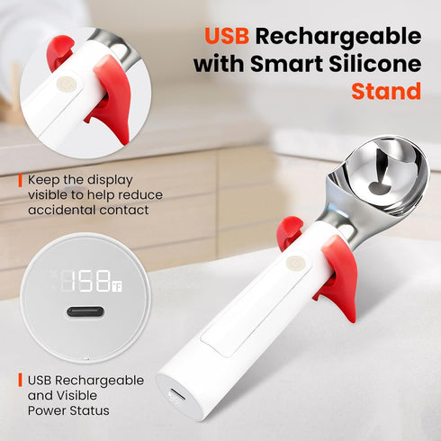 Lerifer 3400mAh 158F Frozen Heated Ice Cream Scoop, Electric Ice Cream Scooper Rechargeable - Battery, LED Display