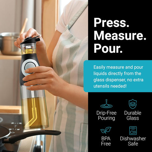 Set 2 Set, Belwares Oil and Vinegar Dispenser with Measuring Cup - Glass Olive Oil Dispenser Bottles for Kitchen