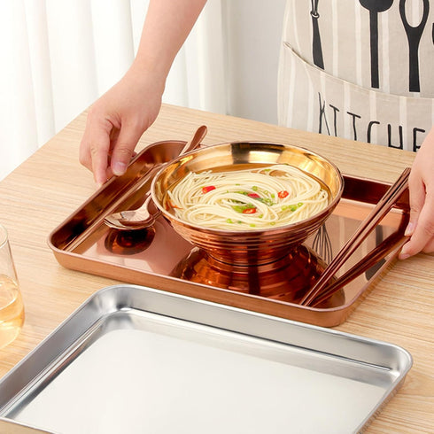 Rainbow Baking Tray, Stainless Steel Flat Food Serving Sheet, Rectangular Decorative Party Kitchen Pan (12.25 x 9.65 x